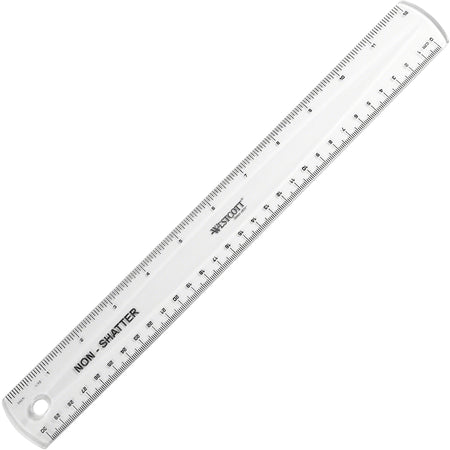 Westcott 12" Shatterproof Ruler - 12" Length - 1/16 Graduations - Imperial, Metric Measuring System - Plastic - Clear - 1 Each
