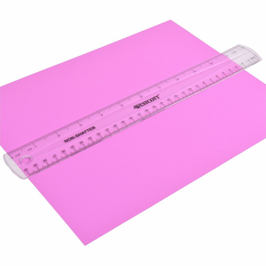 Westcott 12" Shatterproof Ruler - 12" Length - 1/16 Graduations - Imperial, Metric Measuring System - Plastic - Clear - 1 Each