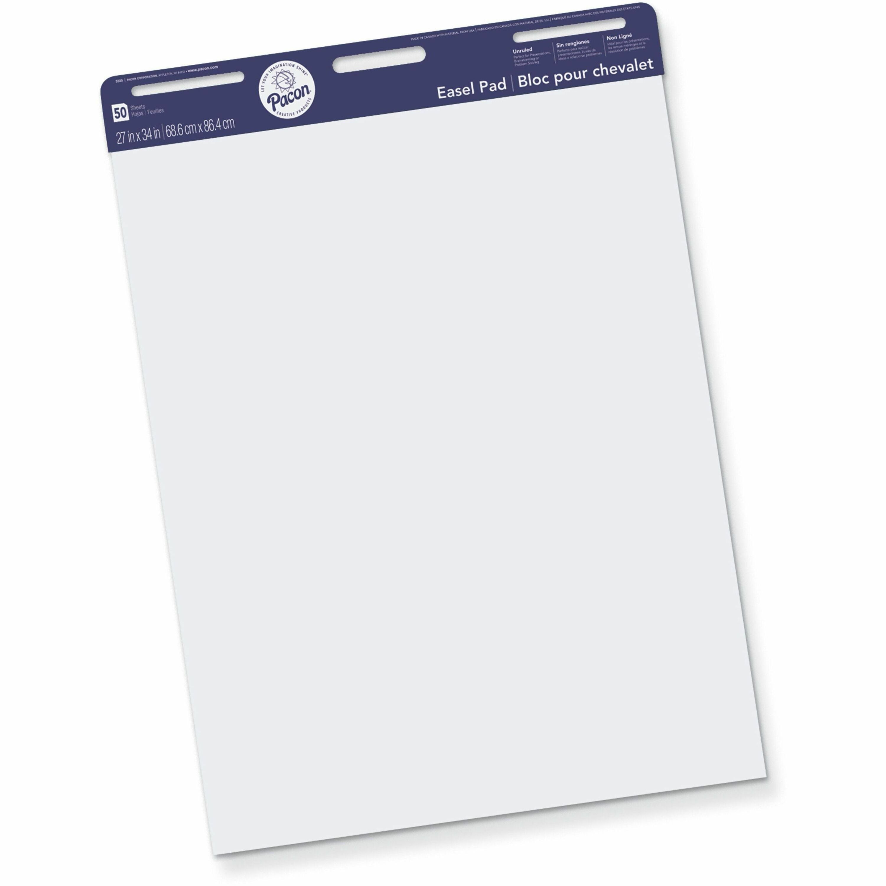 Pacon Unruled Easel Pads - 50 Sheets - Plain - Stapled/Glued - Unruled Front Ruling - 27" x 34" Sheet Size - White Paper - Chipboard Cover - Perforated, Bond Paper - 1 Pad