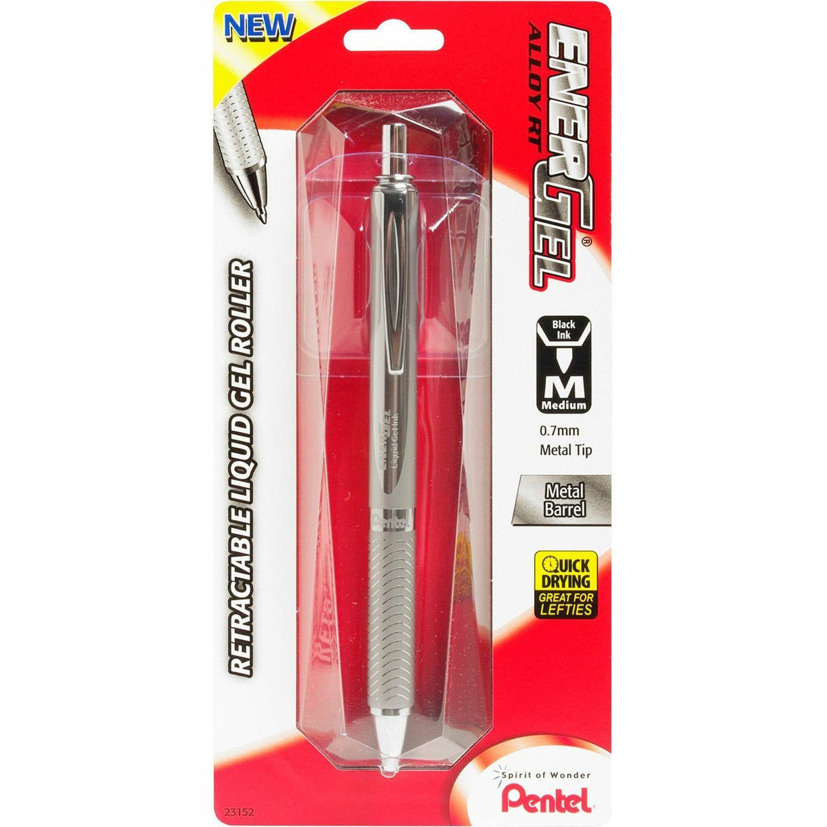 EnerGel EnerGel Alloy Retractable Gel Pens - 0.7 mm Medium Pen Point - Refillable - Retractable - Black Ink - Gel-based - Metallic Silver Metal Barrel - Stainless Steel Tip - 1 / Pack