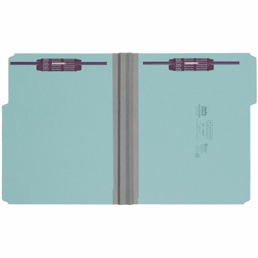 Smead Colored 1/3 Tab Cut Letter Recycled Fastener Folder - 8 1/2" x 11" - 2" Expansion - 2 x 2S Fastener(s) - 2" for Folder - Top Tab Location - Assorted Tab Position - 25 pt. - Pressboard - Blue - 100% Recycled - 25 / Box