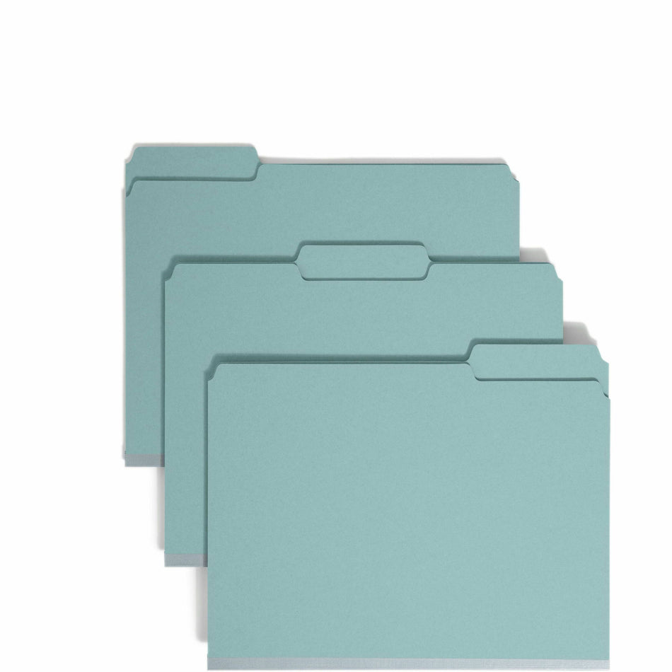 Smead Colored 1/3 Tab Cut Letter Recycled Fastener Folder - 8 1/2" x 11" - 2" Expansion - 2 x 2S Fastener(s) - 2" for Folder - Top Tab Location - Assorted Tab Position - 25 pt. - Pressboard - Blue - 100% Recycled - 25 / Box