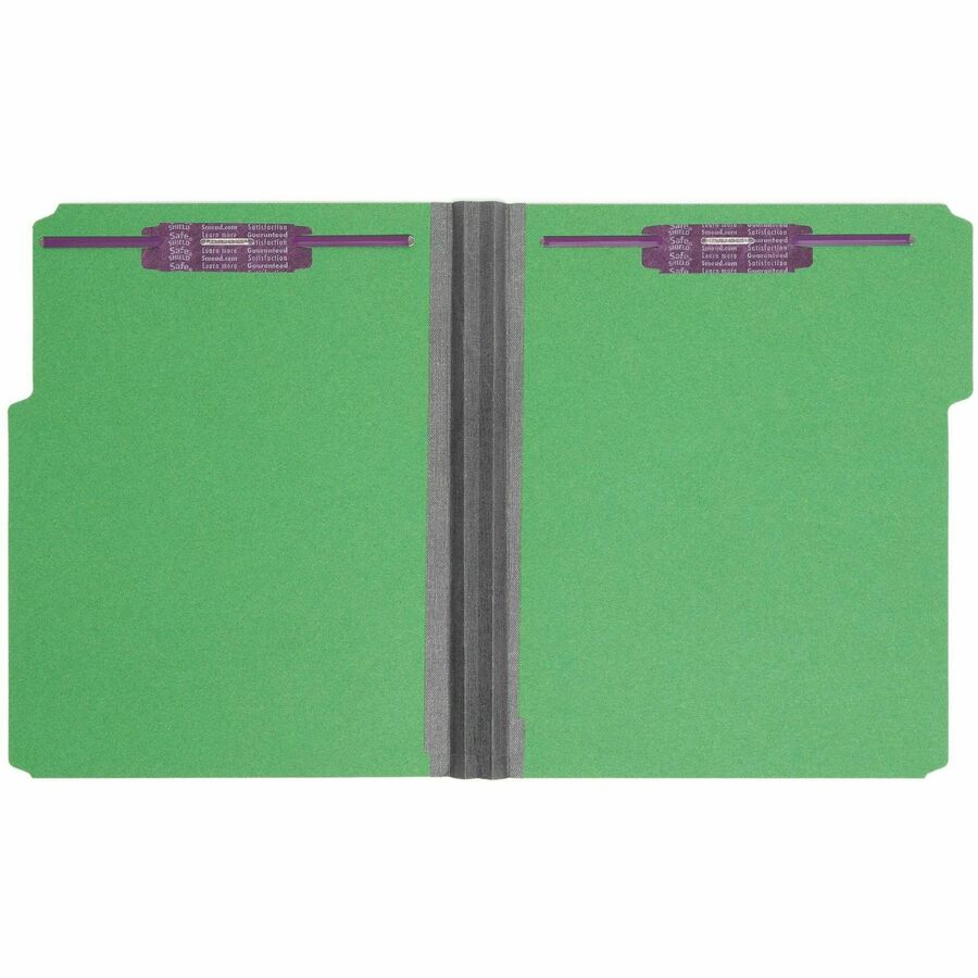 Smead Colored 1/3 Tab Cut Letter Recycled Fastener Folder - 8 1/2" x 11" - 2" Expansion - 2 x 2S Fastener(s) - 2" for Folder - Top Tab Location - Assorted Tab Position - 25 pt. - Pressboard - Green - 100% Recycled - 25 / Box