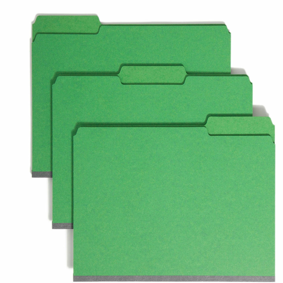Smead Colored 1/3 Tab Cut Letter Recycled Fastener Folder - 8 1/2" x 11" - 2" Expansion - 2 x 2S Fastener(s) - 2" for Folder - Top Tab Location - Assorted Tab Position - 25 pt. - Pressboard - Green - 100% Recycled - 25 / Box