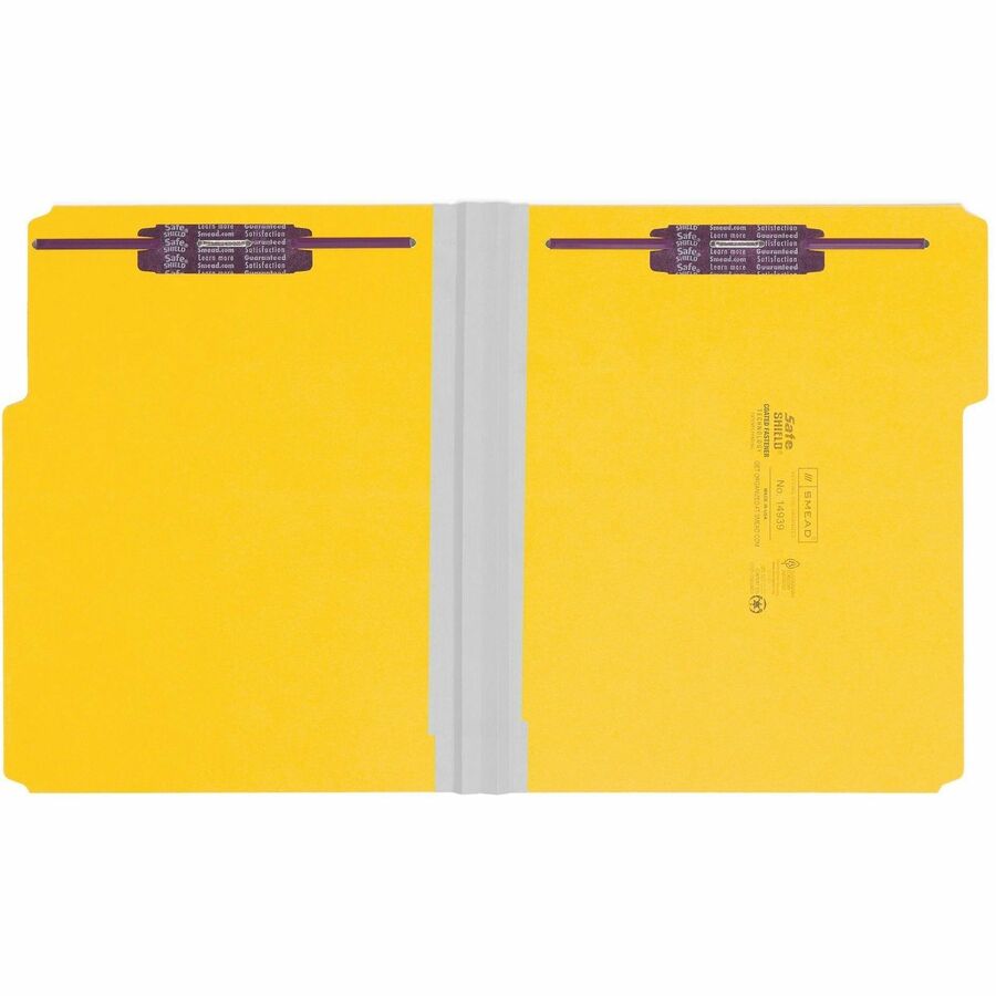 Smead Colored 1/3 Tab Cut Letter Recycled Fastener Folder - 8 1/2" x 11" - 2" Expansion - 2 x 2S Fastener(s) - 2" for Folder - Top Tab Location - Assorted Tab Position - 25 pt. - Pressboard - Yellow - 100% Recycled - 25 / Box