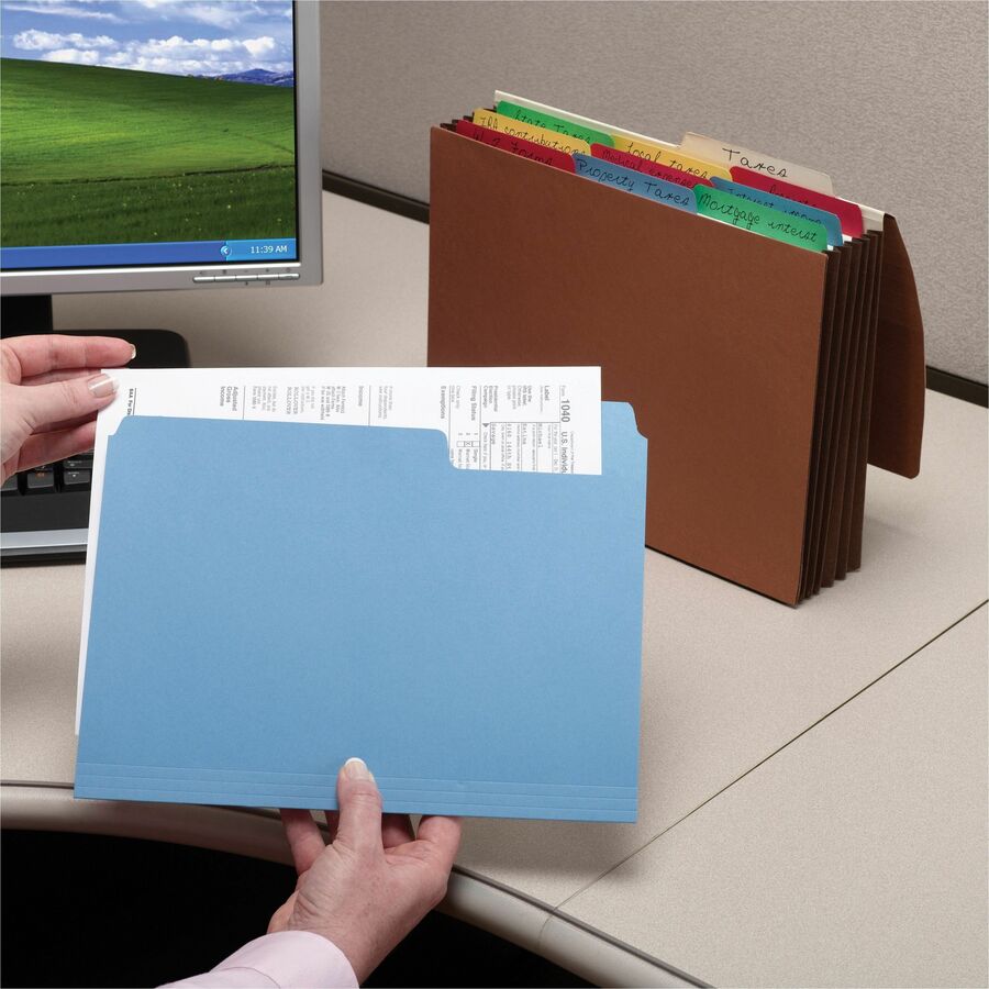 Smead SuperTab 1/3 Tab Cut Letter Recycled Top Tab File Folder - 8 1/2" x 11" - 3/4" Expansion - Top Tab Location - Assorted Tab Position - 11 pt. - 1 Plys - Blue, Green, Yellow, Red - 10% Recycled - 100 / Box