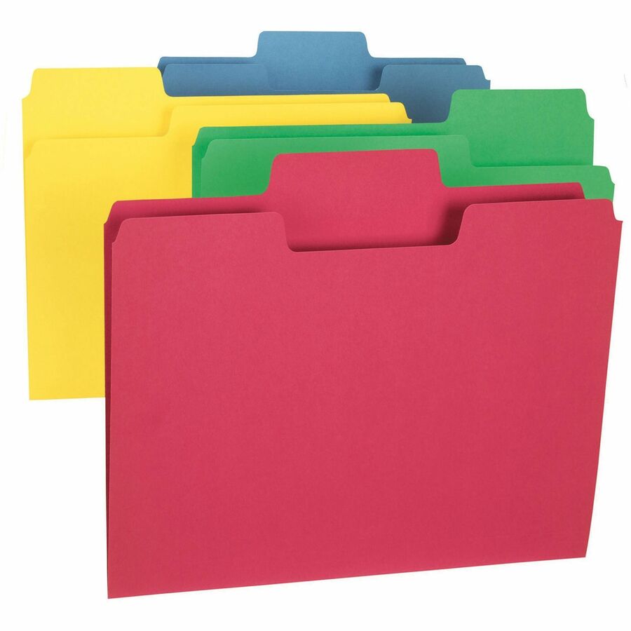 Smead SuperTab 1/3 Tab Cut Letter Recycled Top Tab File Folder - 8 1/2" x 11" - 3/4" Expansion - Top Tab Location - Assorted Tab Position - 11 pt. - 1 Plys - Blue, Green, Yellow, Red - 10% Recycled - 100 / Box