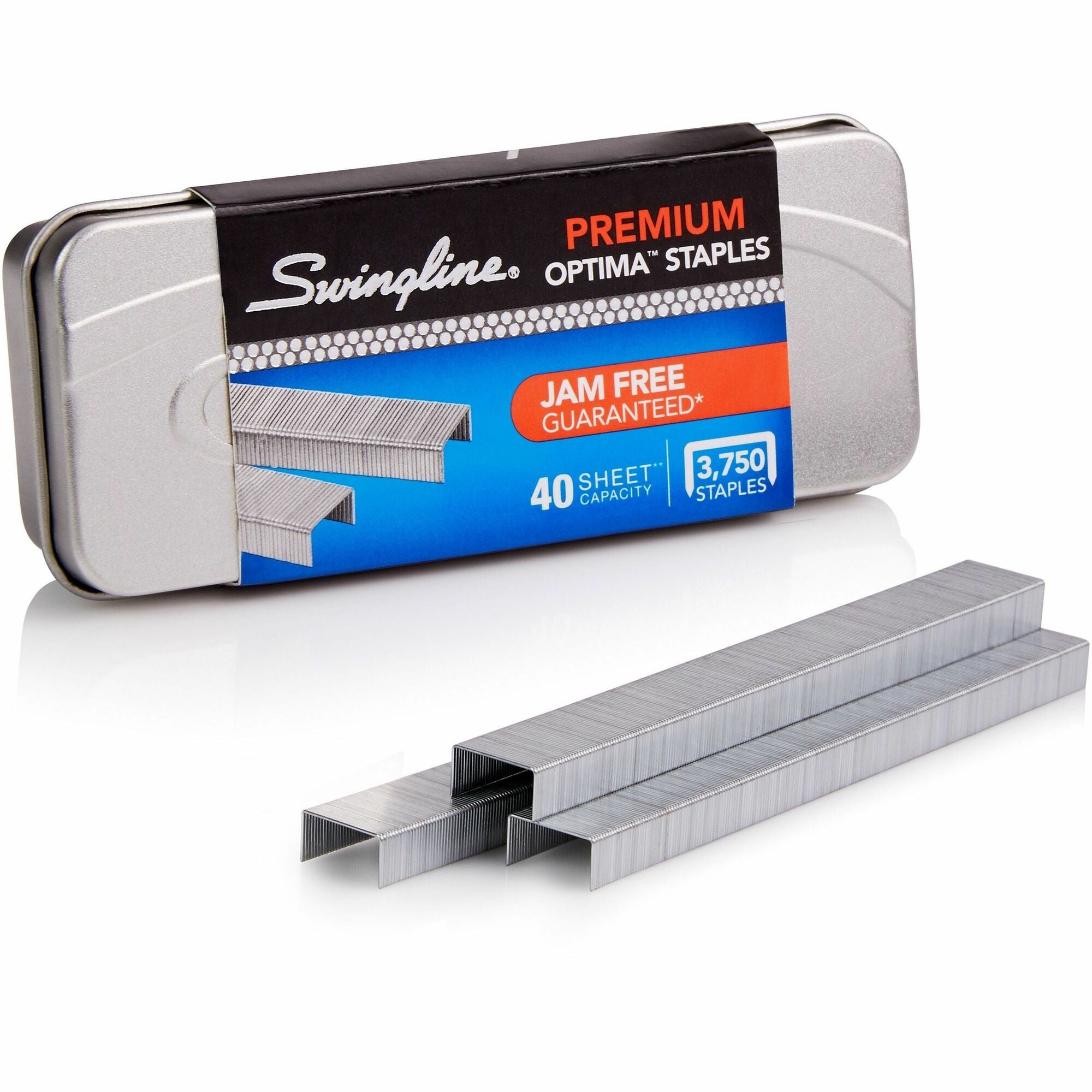 Swingline Optima Premium Staples - Standard - 1/4" Leg - Holds 40 Sheet(s) - Silver - Metal - 0.3" Height x 0.5" Width - 210 Per Strip - 3750 / Box