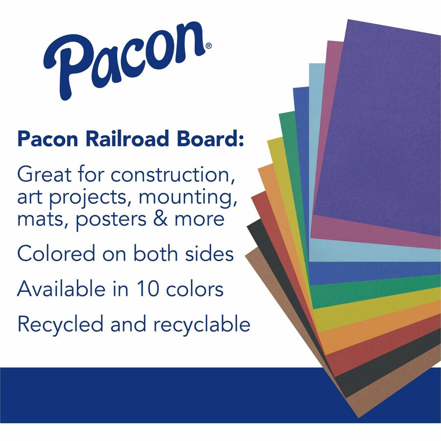 Pacon Railroad Board - Art Project, Mat, Mounting, Block Printing, Painting, Marker, Stenciling, Poster - 28" Height x 22" Width - Assorted - 100 / Carton