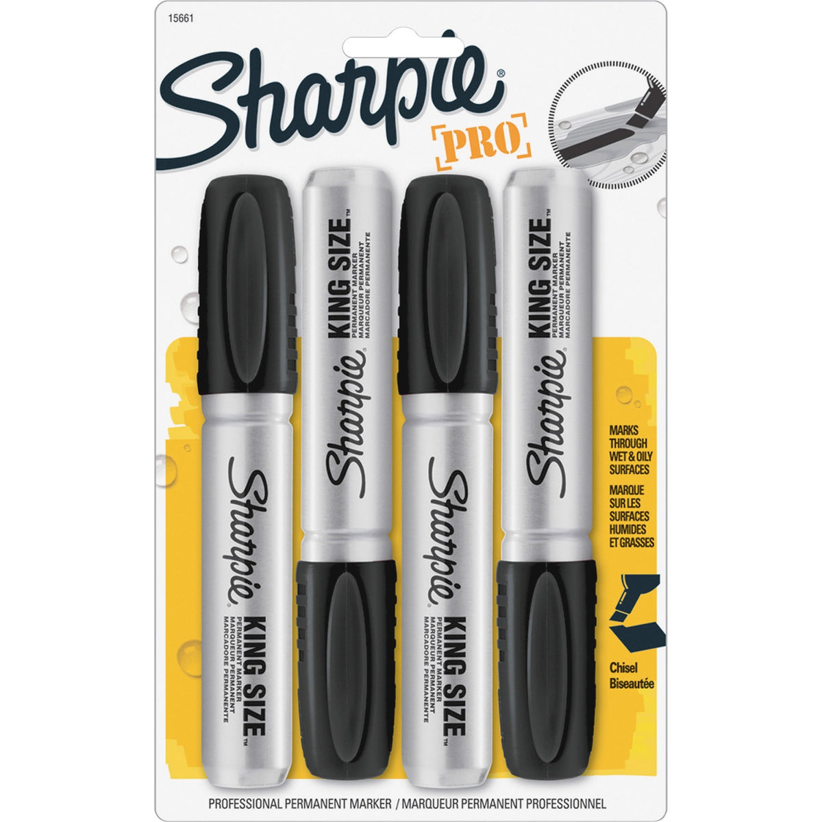 Sharpie King-Size Permanent Markers - Chisel Marker Point - Black Ink - Plastic Barrel - 4 / Pack