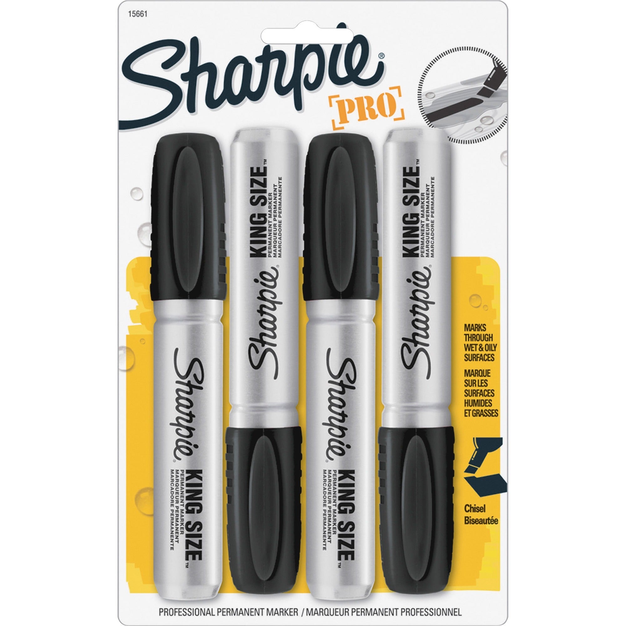 Sharpie King-Size Permanent Markers - Chisel Marker Point - Black Ink - Plastic Barrel - 4 / Pack