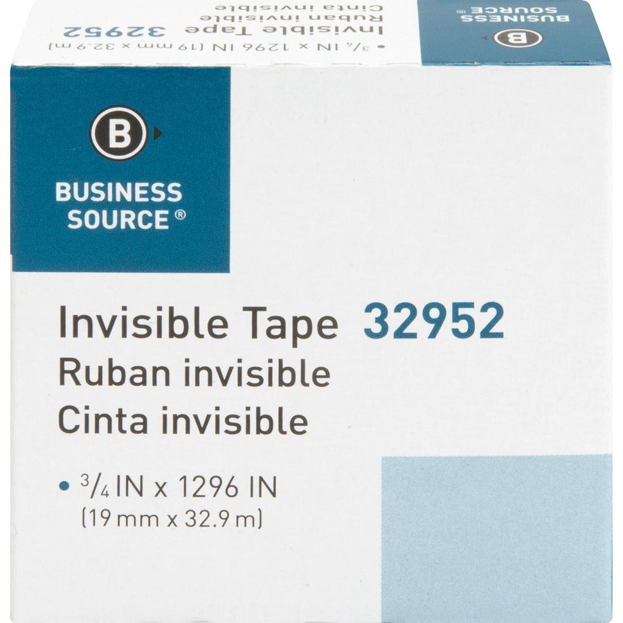 Business Source Invisible Tape Dispenser Refill Roll - 36 yd Length x 0.75" Width - 1" Core - Clear - For Mending, Splicing, Holding - 1 Roll