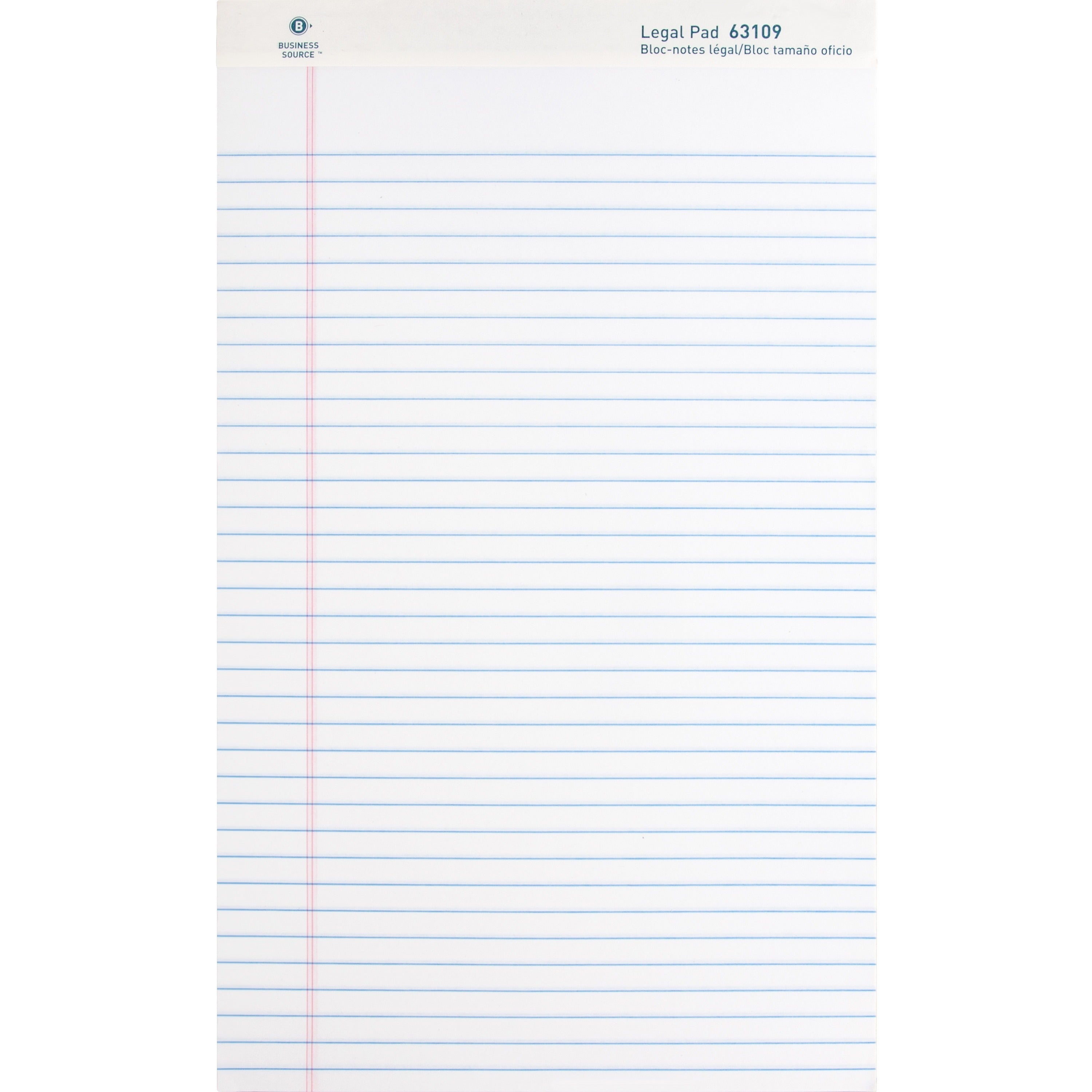 Business Source Writing Pads - 50 Sheets - 0.34" Ruled - 16 lb Basis Weight - Legal - 8 1/2" x 14" Sheet Size - White Paper - Micro Perforated, Easy Tear, Sturdy Back - 1 Dozen