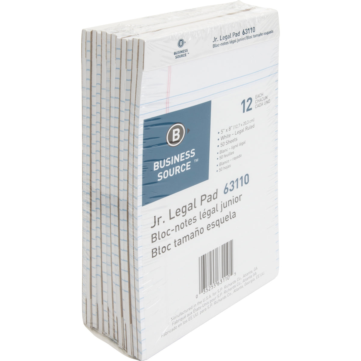 Business Source Writing Pads - 50 Sheets - 0.28" Ruled - 16 lb Basis Weight - Jr.Legal - 8" x 5" Sheet Size - White Paper - Micro Perforated, Easy Tear, Sturdy Back - 1 Dozen
