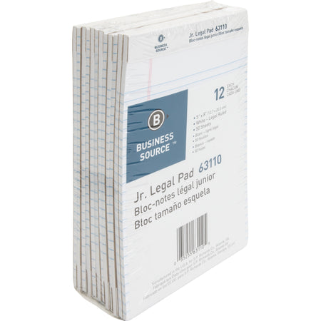 Business Source Writing Pads - 50 Sheets - 0.28" Ruled - 16 lb Basis Weight - Jr.Legal - 8" x 5" Sheet Size - White Paper - Micro Perforated, Easy Tear, Sturdy Back - 1 Dozen