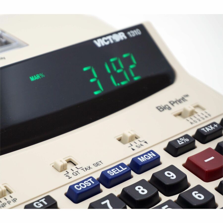 Victor 1310 Printing Calculator: Thermal, Black Print, 9 lps, Date, Clock, Independent Memory