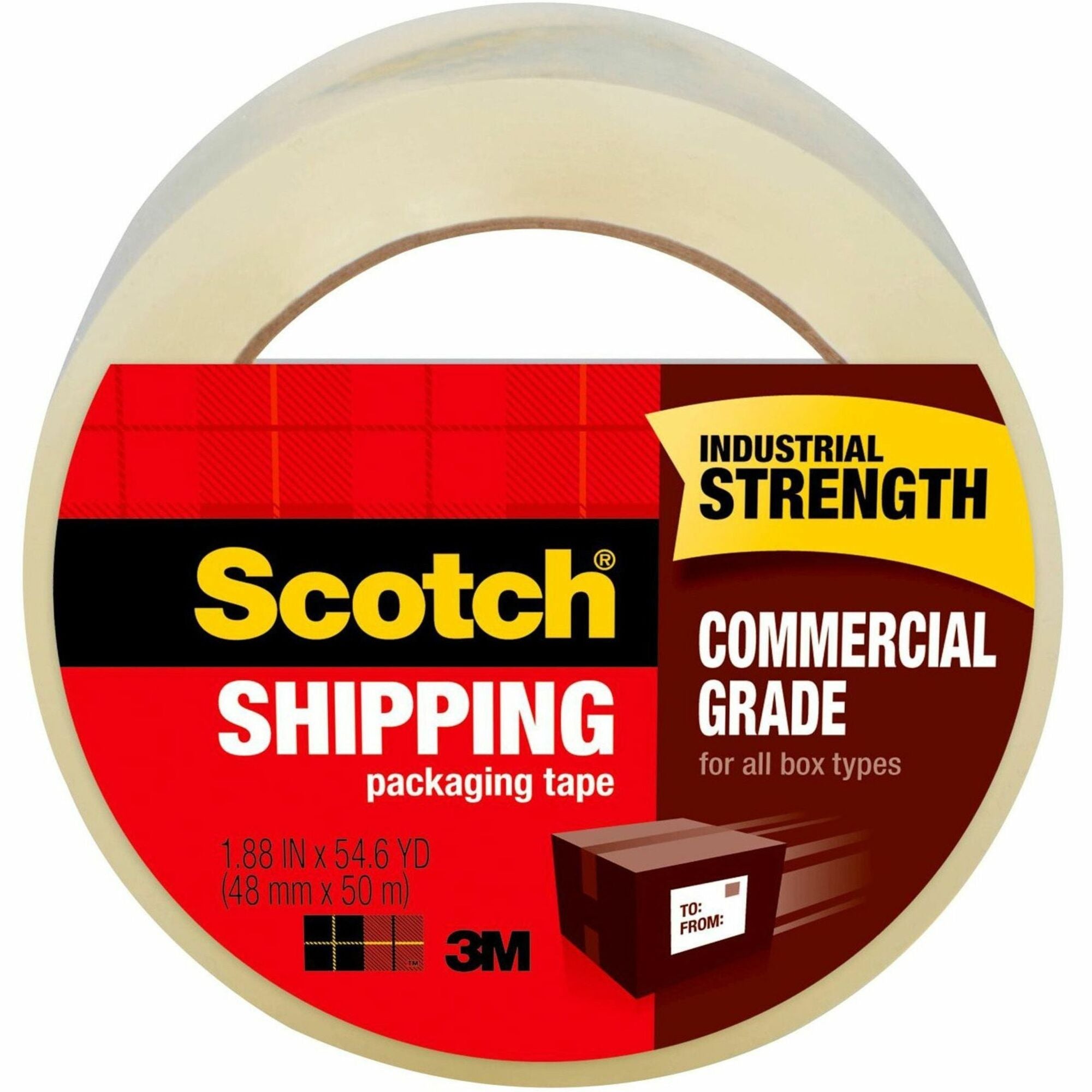 Scotch Commercial-Grade Shipping/Packaging Tape - 54.60 yd Length x 1.88" Width x 3.1 mil Thickness - 3" Core - Clear - Synthetic Rubber Resin - For Sealing, Splicing - 48 / Carton