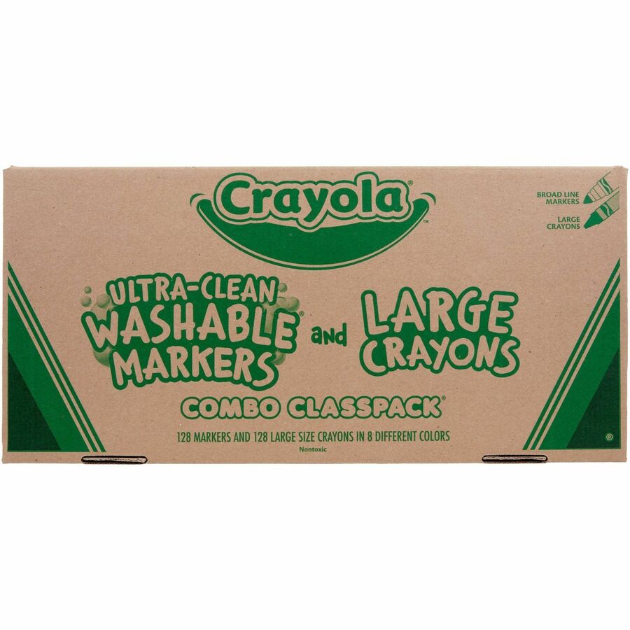 Crayola 8-Color Combo Large Crayon/Washable Marker Classpack - Red, Yellow, Green, Blue, Orange, Violet, Brown, Black Ink - Red, Yellow, Green, Blue, Orange, Violet, Brown, Black Wax - Non-toxic, Washable - 256 / Box