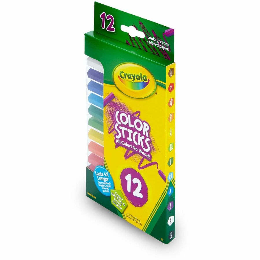 Crayola 12 Color Sticks Woodless Colored Pencils - Red, Red Orange, Orange, Yellow, Yellow Green, Green, Sky Blue, Blue, Violet, Brown, Black, ... Lead - 12 / Set