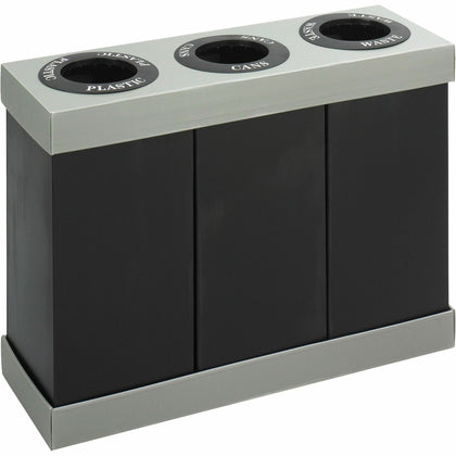 Safco At-Your-Disposal 3-bin Recycling Center - 28 gal Capacity - Rectangular - 33" Height x 46" Width x 16" Depth - Corrugated Plastic - Black - 1 Each