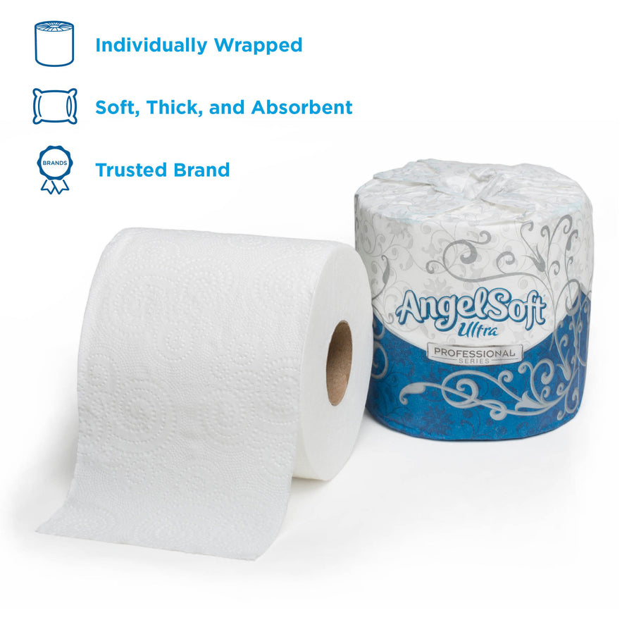 Angel Soft Ultra Professional Series Embossed Toilet Paper - 2 Ply - 4" Width x 4" Length - 400 Sheets/Roll - White - 60 / Carton