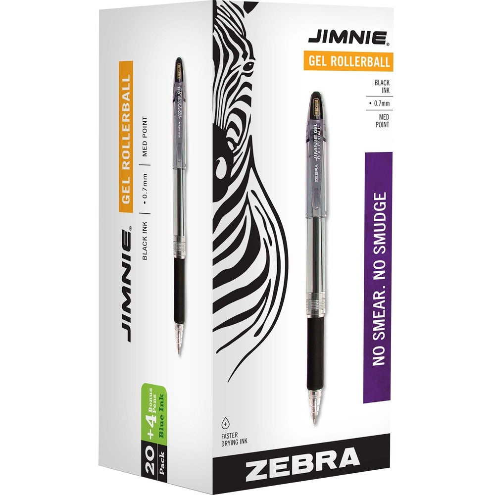 Zebra Pen Jimnie Gel Rollerball Pens - Medium Point - Black Ink - 24 Pack