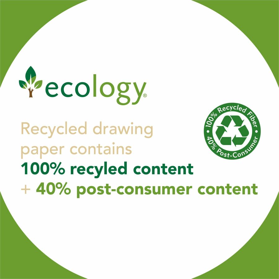Ecology Recycled Medium-Weight Drawing Paper - 500 Sheets - Plain - 12" x 18" Sheet Size - White Paper - Acid-free, Process Chlorine-free - Recycled - 500 / Ream