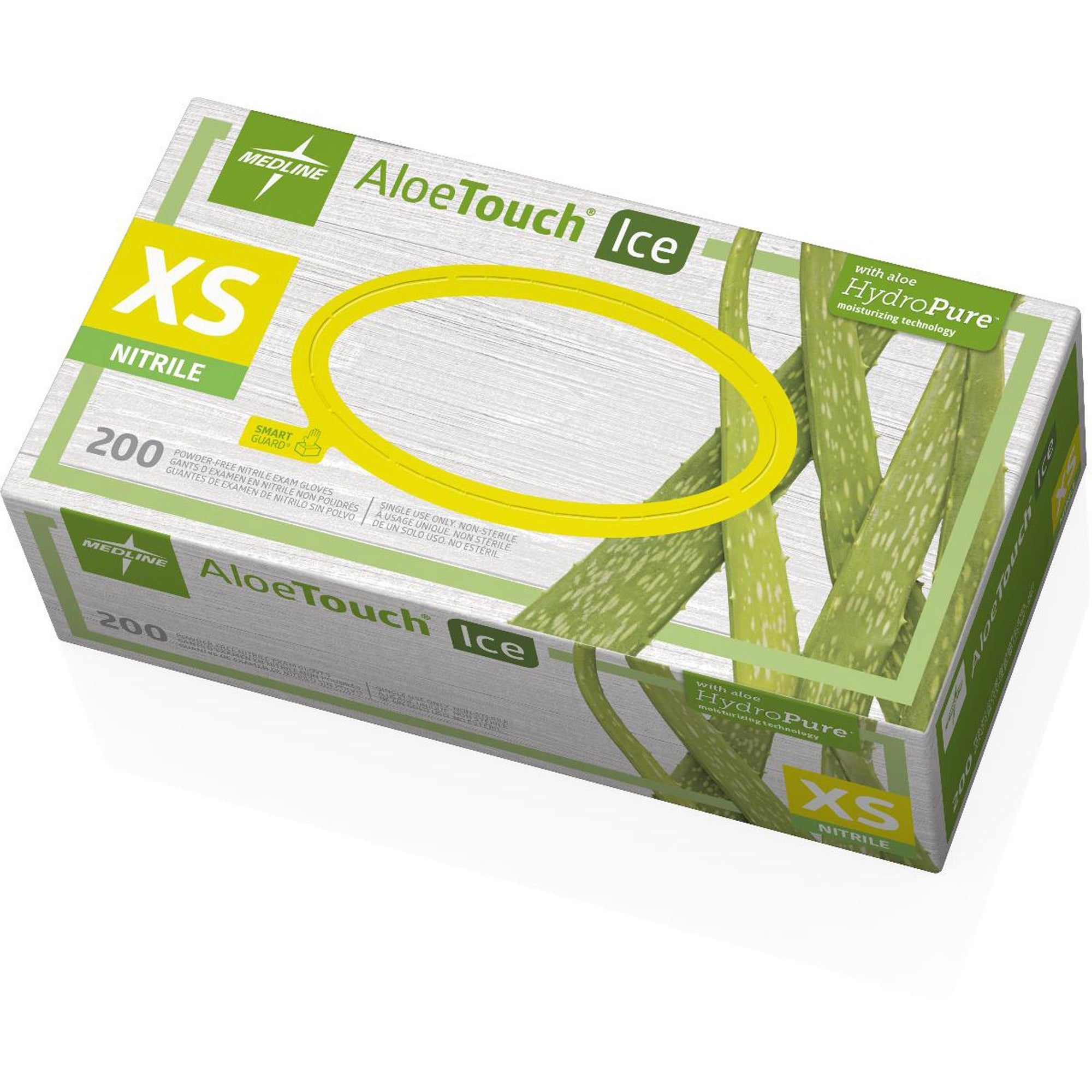 Medline Aloetouch Ice Nitrile Gloves - X-Small Size - Latex-free, Textured - For Healthcare Working - 200 / Box