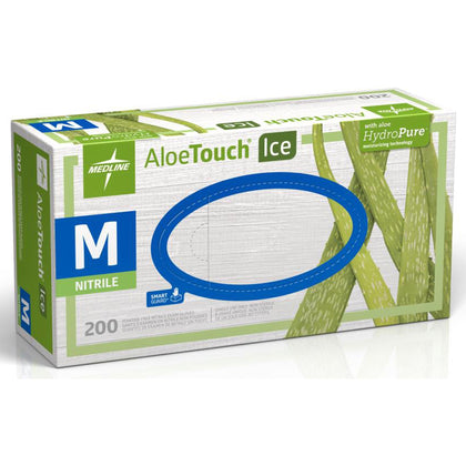 Medline Aloetouch Ice Nitrile Gloves - Medium Size - Latex-free Textured - 200/Box - Exam