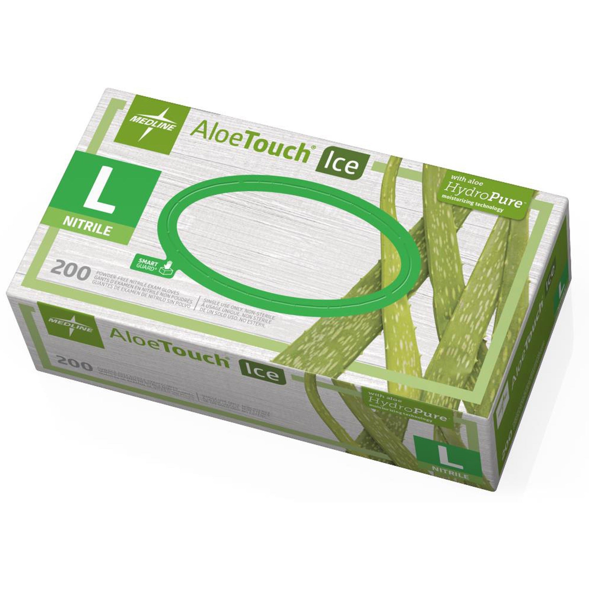 Medline Aloetouch Ice Nitrile Gloves - Large Size - Latex-free Textured - 200/Box - Exam