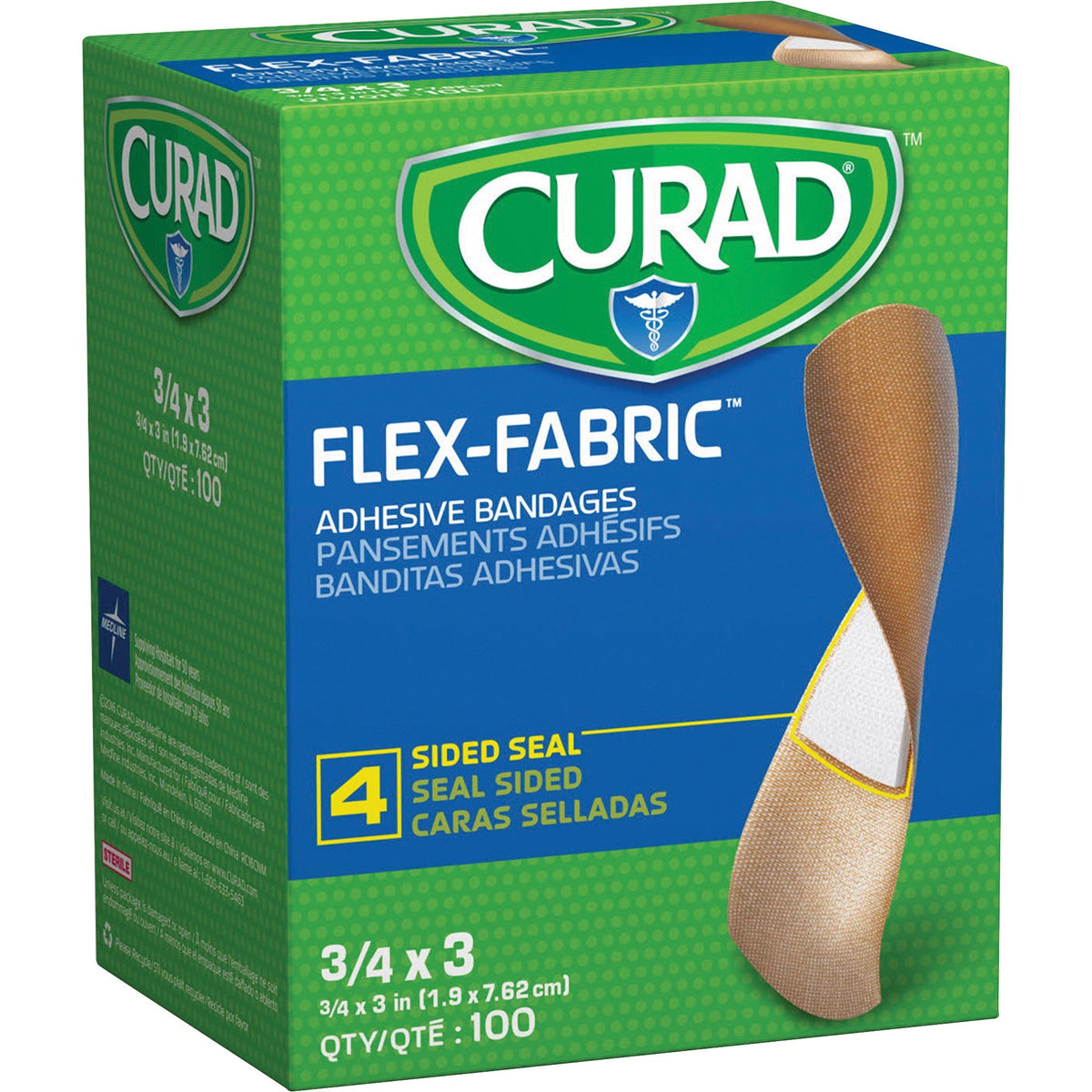 Curad Comfort Cloth Adhesive Fabric Bandages - 0.75" Width x 3" Length - Tan - 100 / Box
