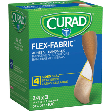 Curad Comfort Cloth Adhesive Fabric Bandages - 0.75" Width x 3" Length - Tan - 100 / Box