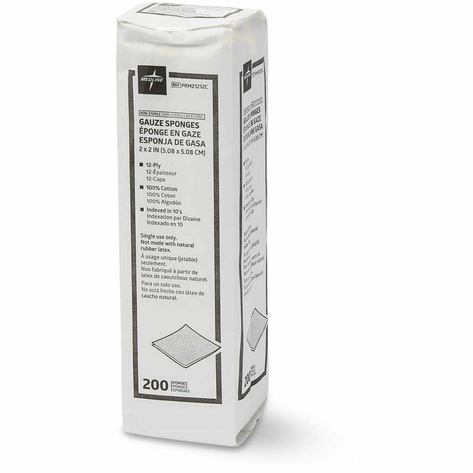 Medline Caring Non-sterile Gauze Sponges - 12 Ply - 2" Width x 2" Length - White - 200 / Box