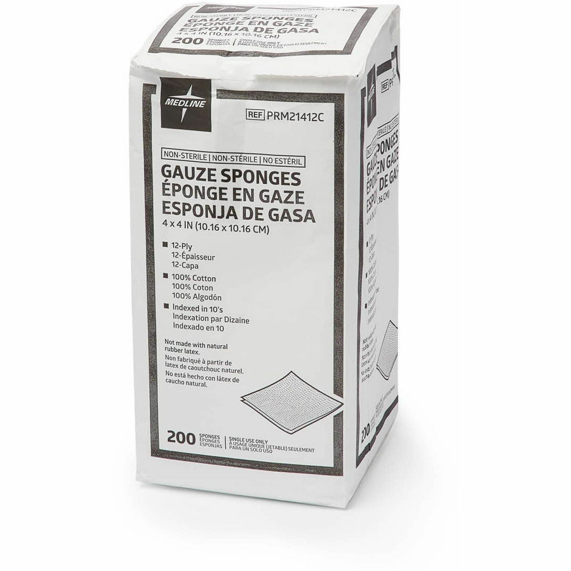 Medline Caring Non-sterile Gauze Sponges - 12 Ply - 4" Width x 4" Length - White - 200 / Box
