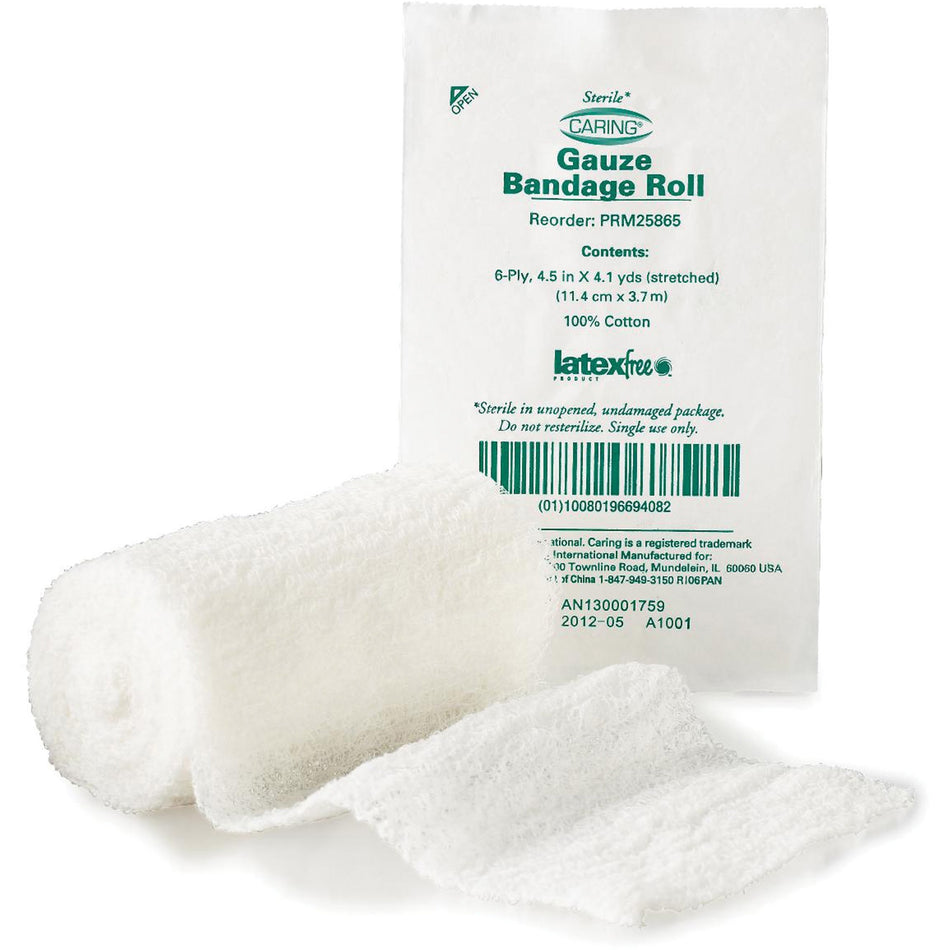 Medline Sterile Gauze Bandage Roll - 6 Ply - 4.50" Width x 12.30 ft Length - White - 100 / Box