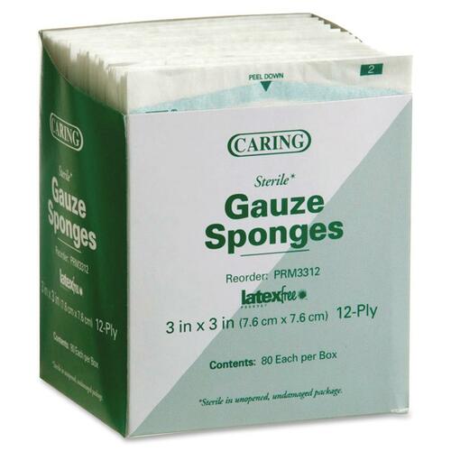Medline Sterile Gauze Sponges - 12 Ply - 3" Width x 3" Length - White - 80 / Box
