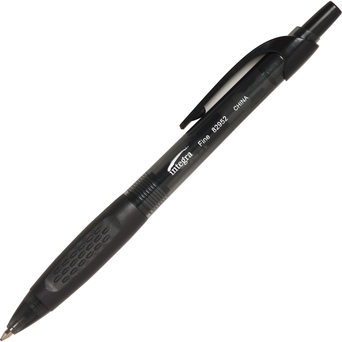 Integra 82952 Retractable Ballpoint Pens - Fine Pen Point - Retractable - Black Ink - Black, Transparent Barrel - 1 Dozen