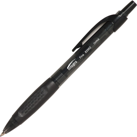 Integra 82952 Retractable Ballpoint Pens - Fine Pen Point - Retractable - Black Ink - Black, Transparent Barrel - 1 Dozen