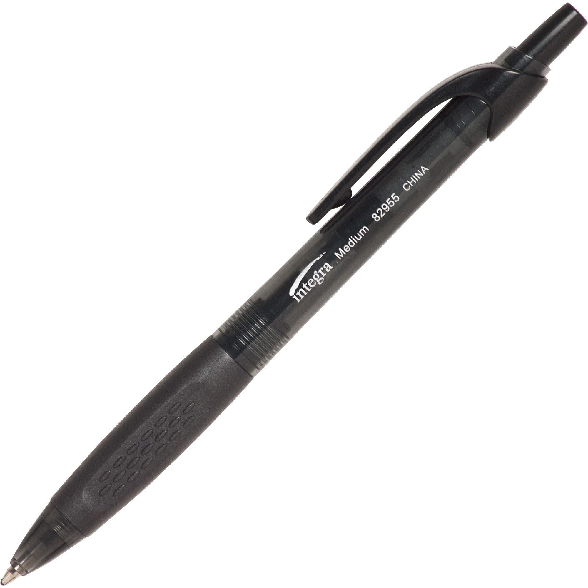 Integra Easy Click Retractable Ballpoint Pen - Medium Pen Point - Retractable - Black Ink - Black Barrel - 1 Dozen