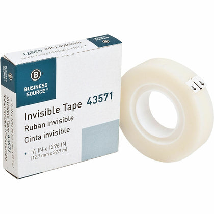 Business Source Invisible Tape Refill Roll - 36 yd x 0.50’’ - Clear - Sealing Packing Mending - & Dispensers