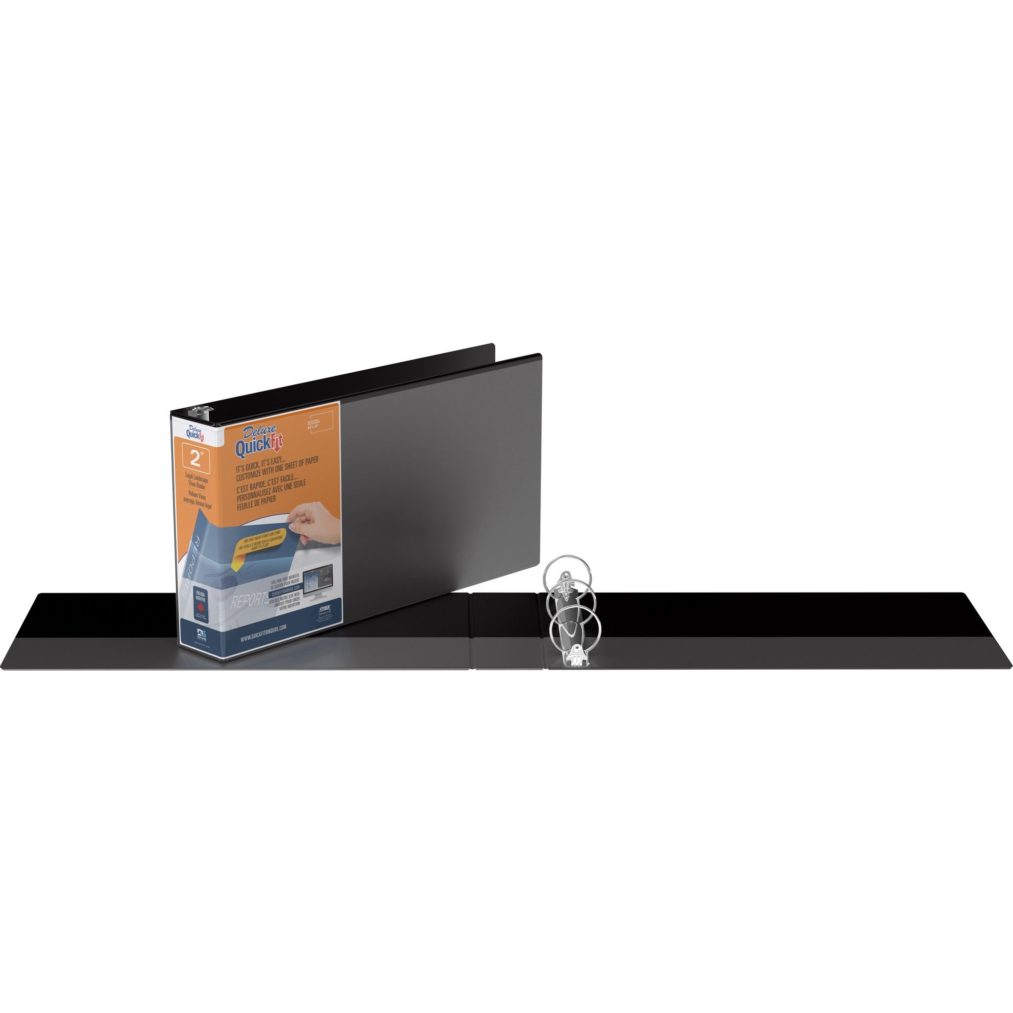 QuickFit Landscape Round Ring View Binder for Spreadsheets - 2" Binder Capacity - Legal - 8 1/2" x 14" Sheet Size - Fastener(s): Round Ring - Pocket(s): 2, Internal - Black - Recycled - Heavy Duty - 1 Each