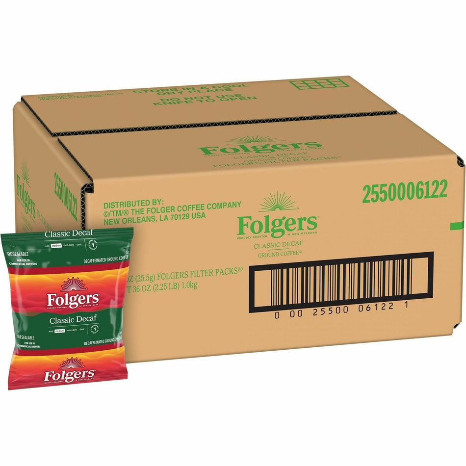 Folgers® Filter Pack Classic Decaf Coffee - 0.9 oz Per Pouch - Filter Pack - Decaffeinated - 40 / Carton