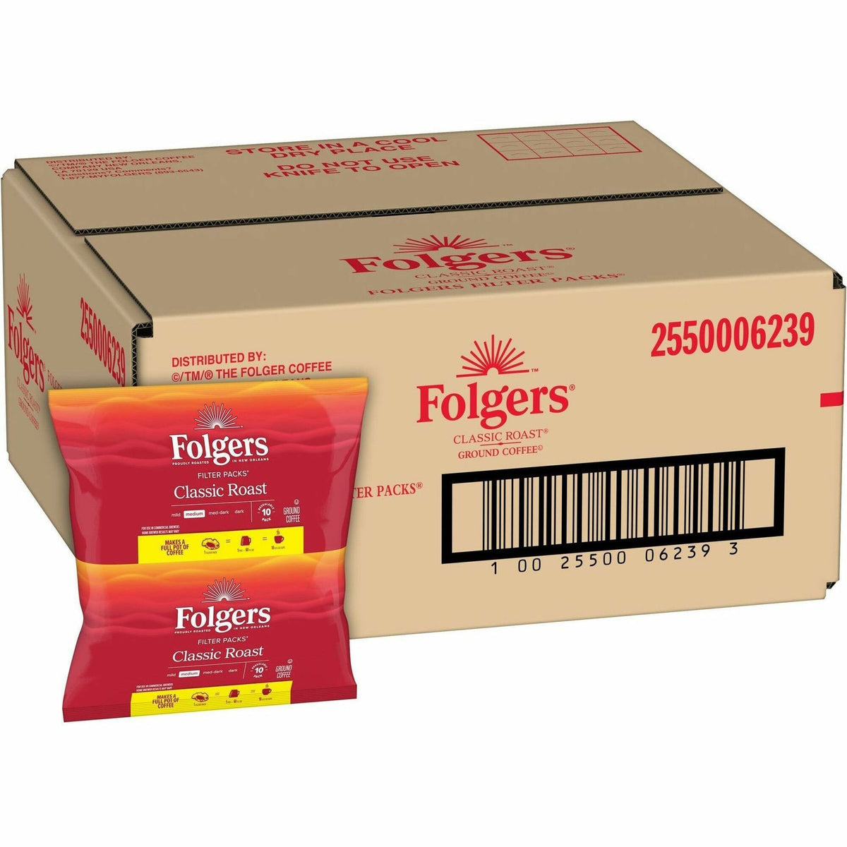 Folgers® Filter Pack Classic Roast Coffee - Regular - 0.9 oz Per Pouch - Filter Pack - 10/Pack - 4 / Carton