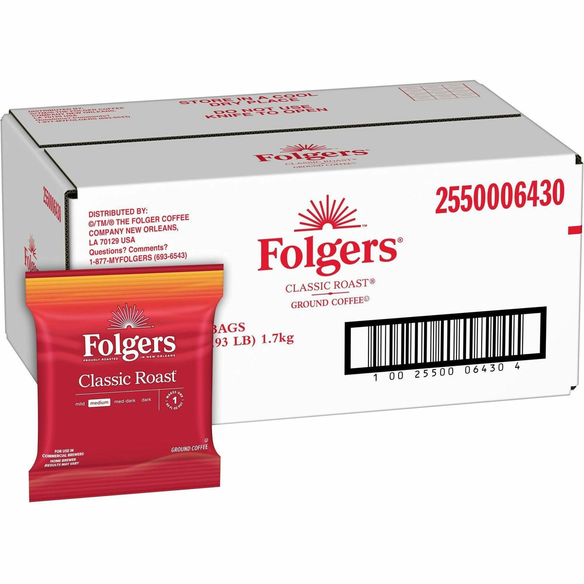 Folgers® Fraction Pack Classic Roast Coffee - Regular - Medium - 1.5 oz Per Bag - Fraction Pack - 42 / Carton