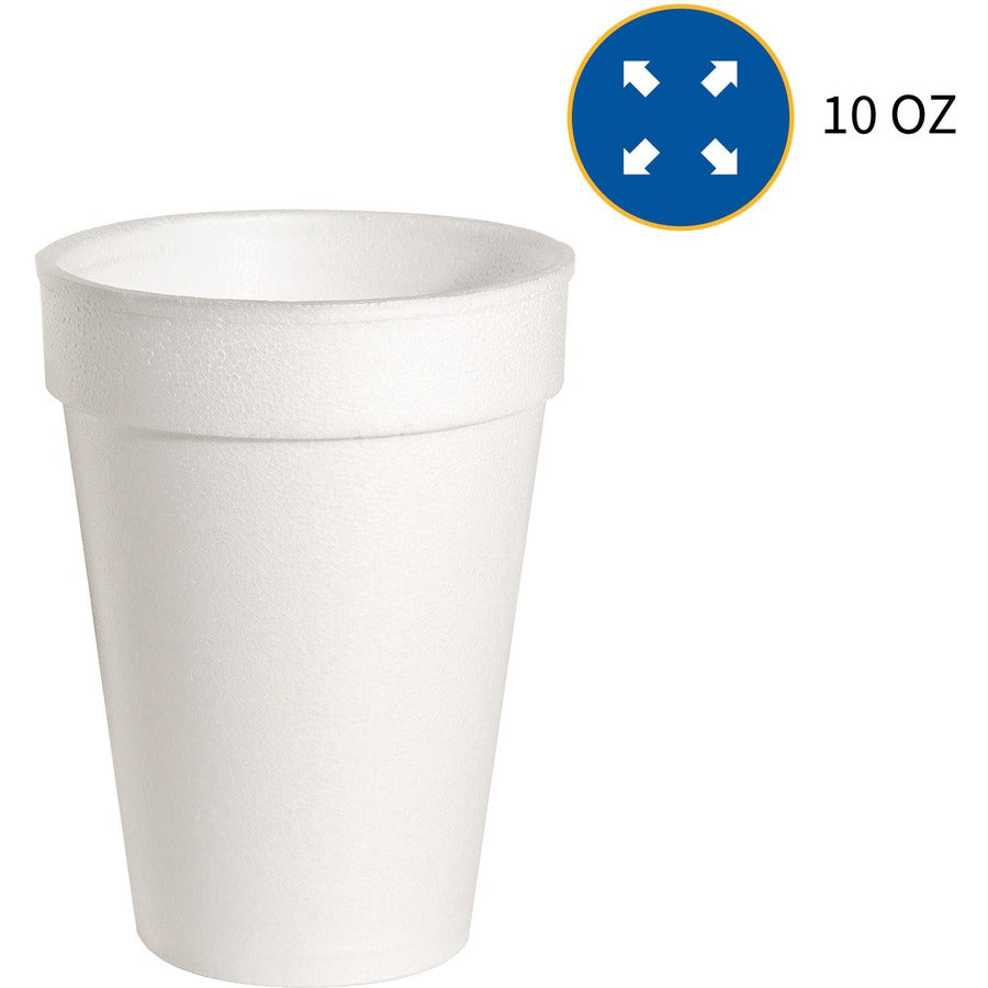 Genuine Joe 10 oz Hot/Cold Foam Cups - 10 fl oz - White - Foam - Hot Drink, Cold Drink - 25/Pack - 40 / Carton