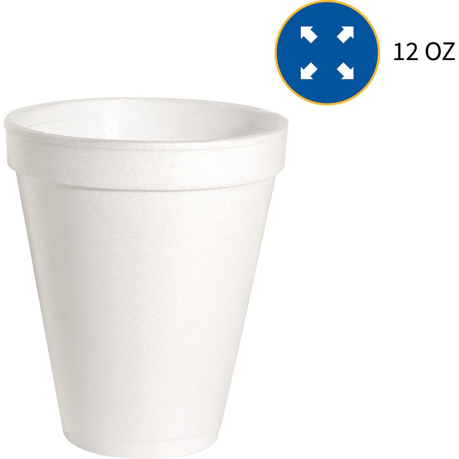 Genuine Joe 12 oz Hot/Cold Foam Cups - 12 fl oz - White - Foam - Hot Drink, Cold Drink - 40/Pack - 25 / Carton