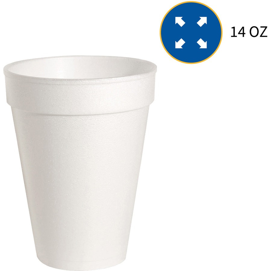 Genuine Joe 14 oz Hot/Cold Foam Cups - 14 fl oz - White - Foam - Hot Drink, Cold Drink - 25 Cups/Pack - 40 / Carton