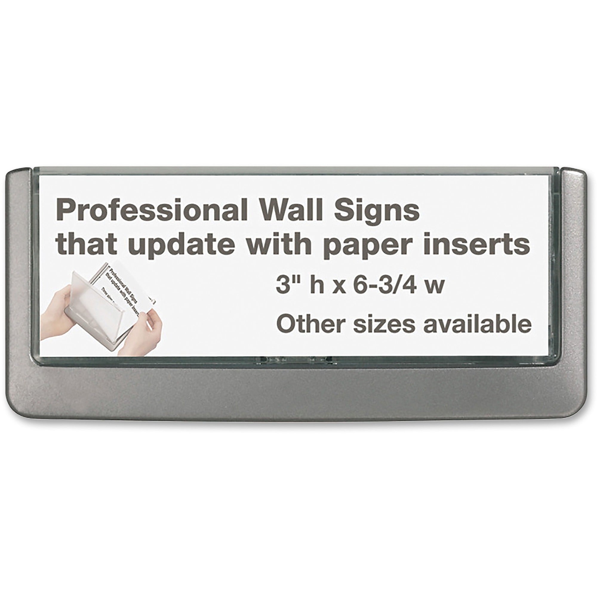 DURABLE Click Sign - 6.8" Width x 3" Height x 0.6" Depth - Rectangular Shape - Wall Mountable, Door-mountable - Indoor - Plastic - Graphite - 1 Each