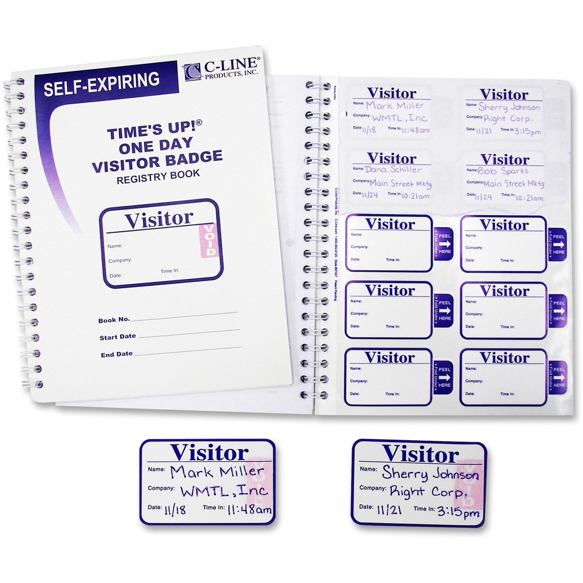 C-Line Time's Up! Visitor Badges Registry Log Book - Carbonless Copy - White - 150 / Box