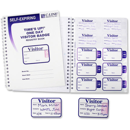 C-Line Time's Up! Visitor Badges Registry Log Book - Carbonless Copy - White - 150 / Box